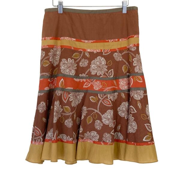 NWOT BCBGMAXAZRIA Skirt 4 Floral A Line Tiered Knee Zip Lined Multi Brown - Picture 1 of 9